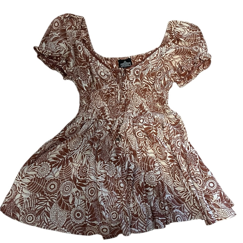 Brown and White Floral Shorts Romper by Angie Boutique